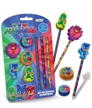 Set De Gomas Divertidas. Incluye: 3 Lapices  4 Gomas Con For