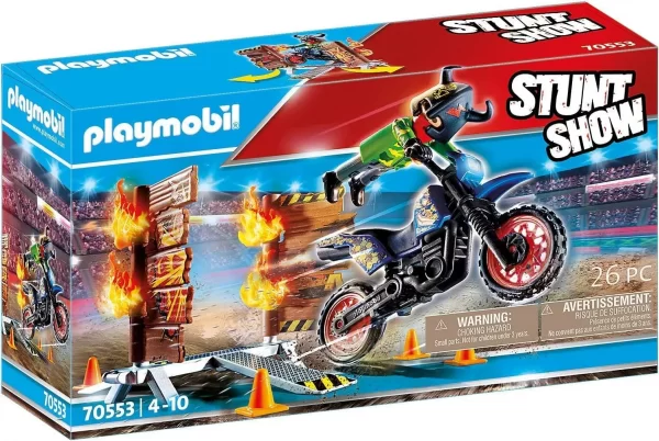 Show de acrobacias motocross con pared en llamas - Playmobil - Imagen 1