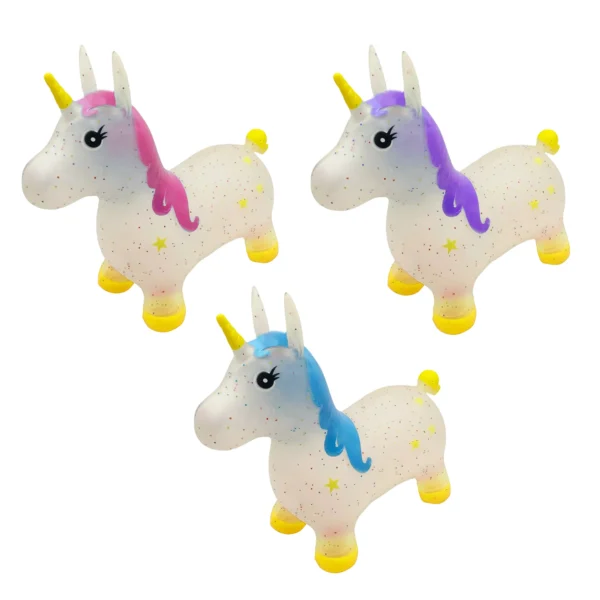 Unicornio saltarín inflable con glitter - Imagen 1