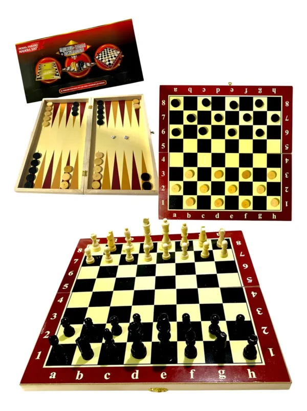 Set 3 en 1 Backgammon, Ajedrez y Damas - Imagen 1